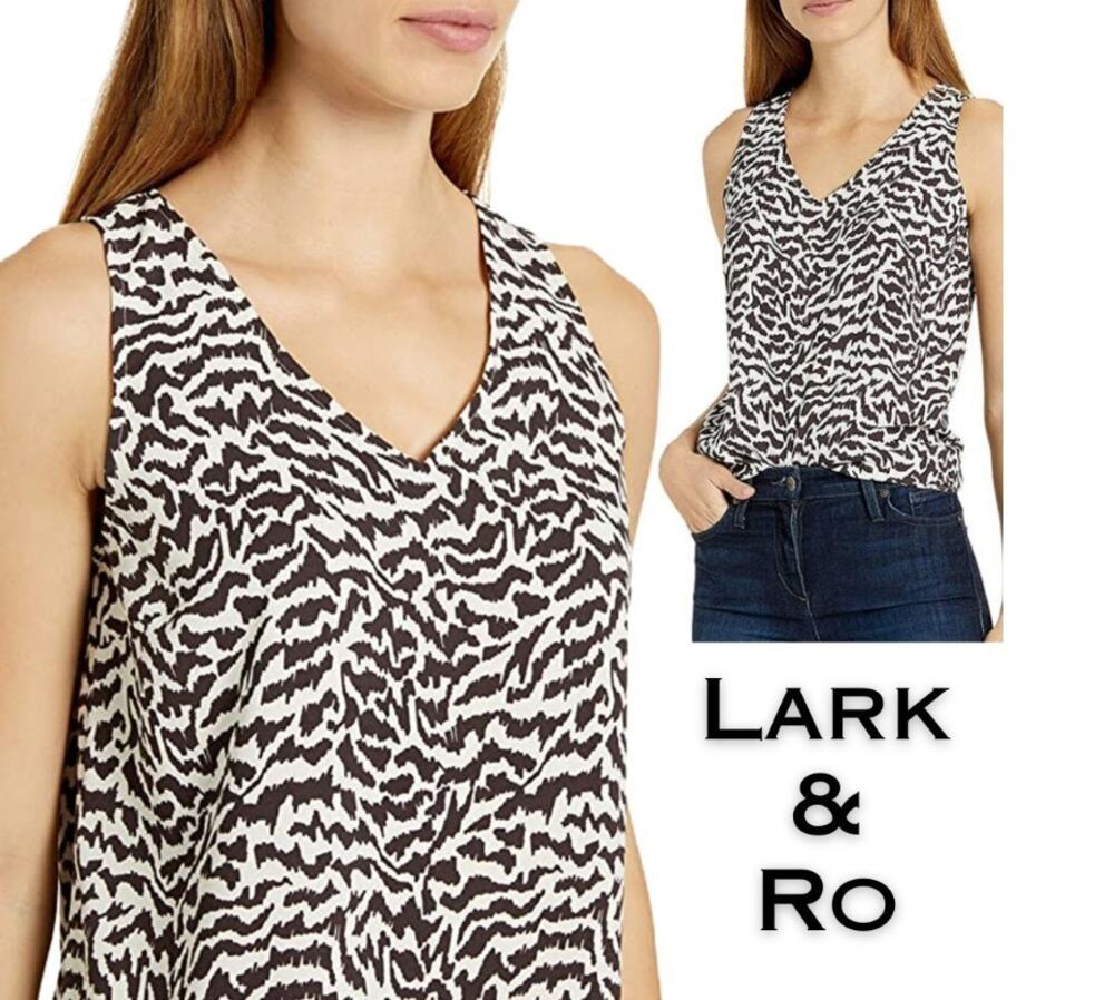 Lark & Ro Sleeveless Blouse Tank Shell 12 Black Beige Zebra Print Career Classic